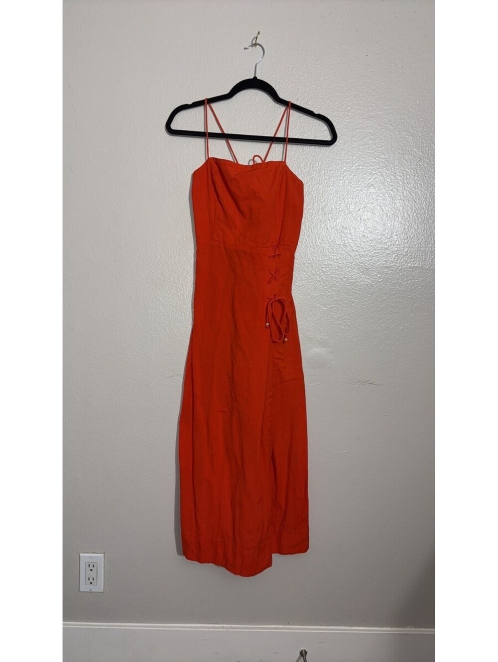 Free People Orange Strappy Lace Up Back Button Front Dress M